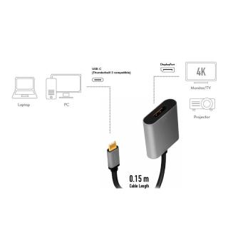 Adapter USB-C do DP/F, 4K/60Hz, Aluminiowy 0.15m