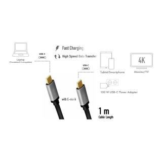 Kabel USB-C M/M, 4K/60 Hz, PD aluminiowy 1m