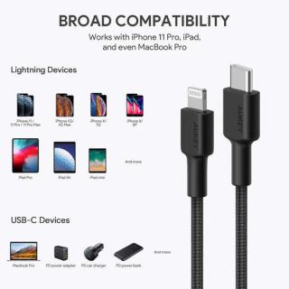 CB-CL03 Black nylonowy kabel Lightning-USB C | USB Power Delivery USB-PD | 2m | certyfikat MFi Apple