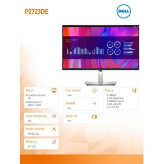 Monitor P2723DE 27 cali IPS LED QHD (2560x1440)/16:9/HDMI/DP/USB-C/4xUSB 3.2/RJ45/3Y AES&PPG