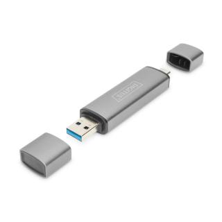 Czytnik kart 3-portowy USB Typ C/ USB 3.0 SuperSpeed SD Micro SD HQ aluminium Szary