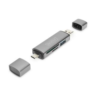 Czytnik kart 3-portowy USB Typ C/ USB 3.0 SuperSpeed SD Micro SD HQ aluminium Szary