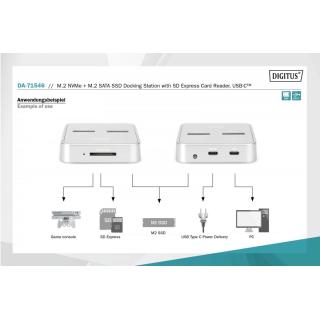 Stacja dokująca do dysków SSD M.2 NVMe + M.2 SATA z czytnikiem kart SD-Express, USB-C, Srebrna