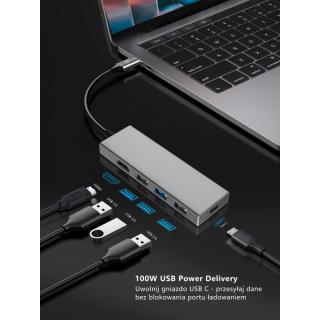 Adapter HUB USB C 7w1 - HDMI, USBx3, PD, SD/TF