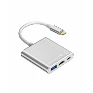 Adapter HUB USB C 3w1 - HDMI, USB, PD srebrny