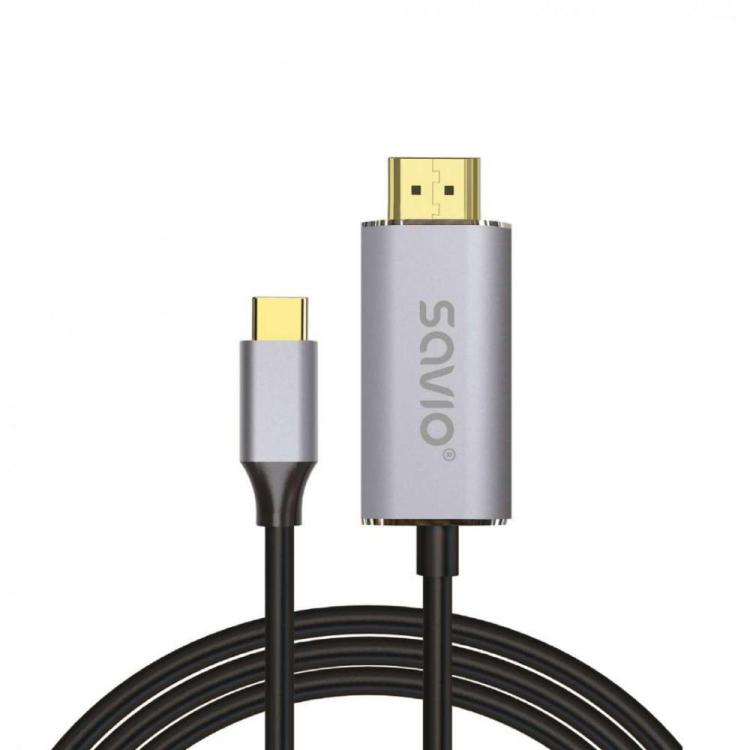 Kabel USB-C v3.1 do HDMI 2.0B, 2m, srebrno-czarny, złote końcówki, CL-171