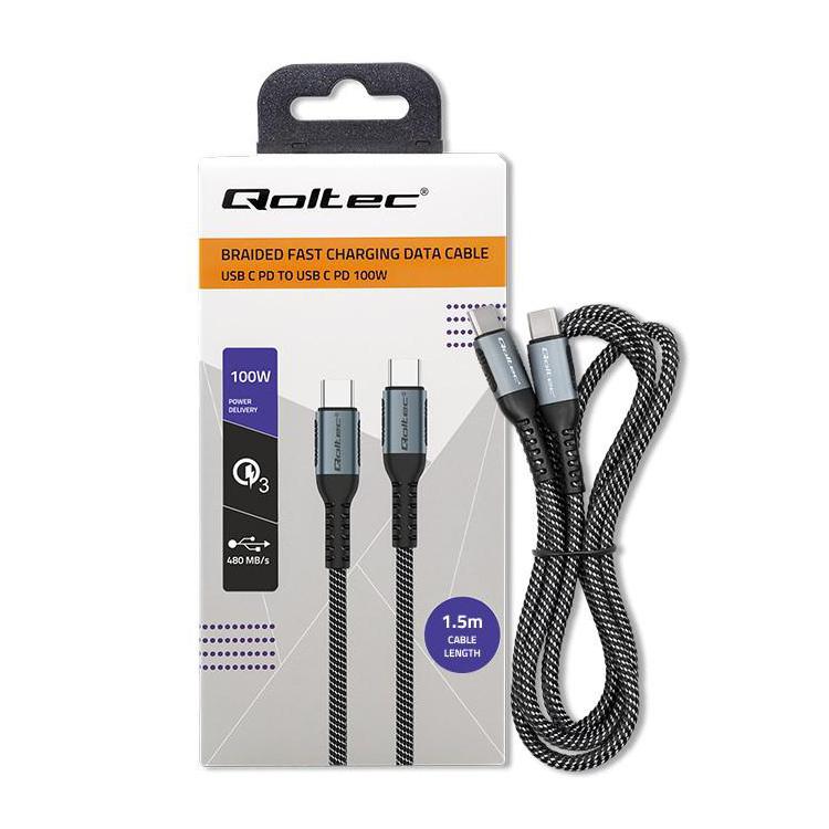 Kabel USB 2.0 typ C | USB 2.0 typ C 100W | QC 3.0| PD | 1.5m | Czarny