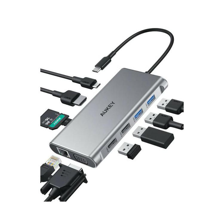 CB-C89 aluminiowy Hub USB-C | 10w1 | RJ45 Ethernet 10/100/1000Mbps | 4xUSB | HDMI 4k@30Hz | SD i microSD | USB-C Power Delivery