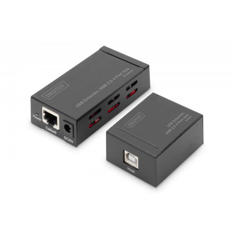 Przedłużacz/Extender HUB 4 porty USB 2.0 po skrętce kat. 5e/7, do 50m