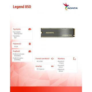 Dysk SSD Legend 850 512GB PCIe 4x4 5/2.7 GB/s M2