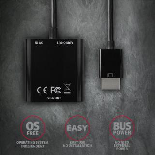 RVH-VGAN Adapter aktywny HDMI - VGA FullHD, wyjście audio, micro USB złącze zasilania