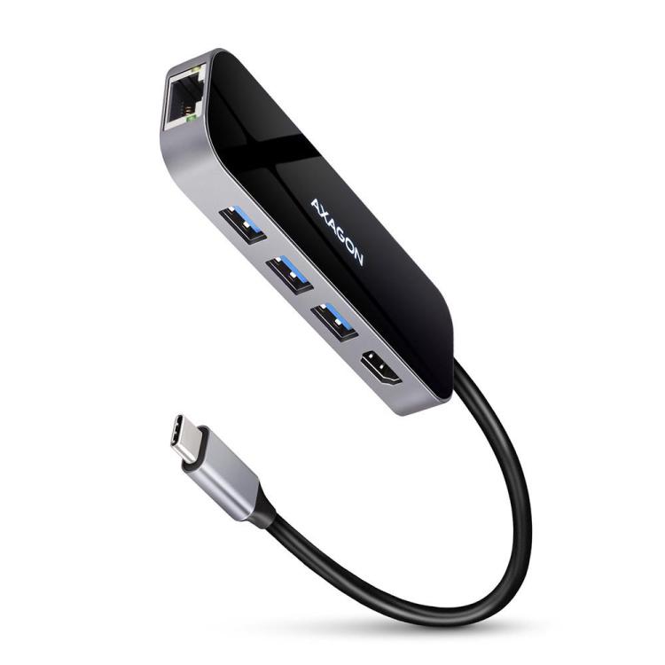 HMC-6GL Wieloportowy hub 3x USB-A, HDMI, RJ-45, USB 3.2 Gen 1 hub, PD 100W 20cm USB-C kabel