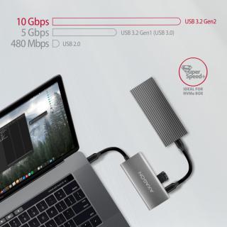 HMC-4G2 Hub 2x USB-A + 2x USB-C, USB-C 3.2 Gen 2 10Gbps hub, 13cm USB-C kabel