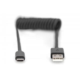 Kabel spiralny USB A/USB C, USB 2.0, PD 60W, max. 1m Czarny