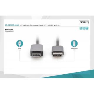 Kabel adapter DisplayPort - HDMI 8K 60Hz DP/HDMI M/M 1m