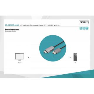 Kabel adapter DisplayPort - HDMI 8K 60Hz DP/HDMI M/M 1m