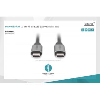 Kabel połączeniowy USB 3.0 60W/5Gbps Typ USB C/USB C M/M 1m Czarny