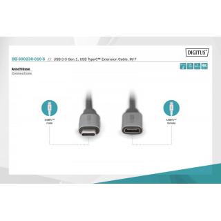 Kabel przedłużający USB 3.0 60W/5Gbps Typ USB C/USB C M/Ż 1m Czarny