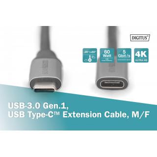 Kabel przedłużający USB 3.0 60W/5Gbps Typ USB C/USB C M/Ż 1m Czarny