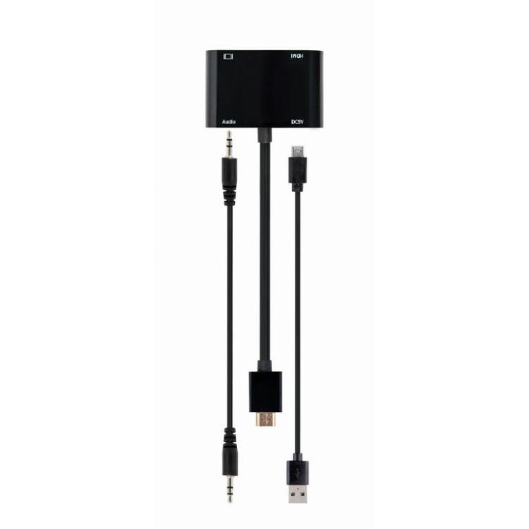 Adapter HDMI męski do HDMI żeński + VGA żeński z audio i dodatkowym portem zasilania