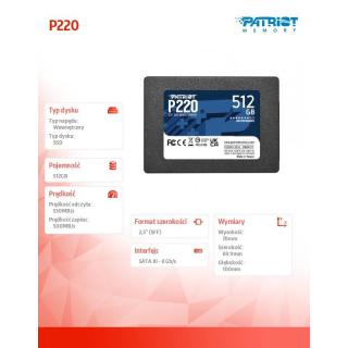 Dysk SSD 512GB P220 550/500MB/s SATA III 2.5 cala