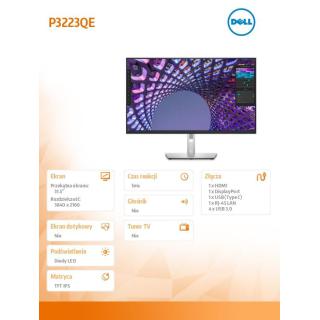 Monitor P3223QE 31.5 cala IPS LED 4K (3840x2160)/16:9/HDMI/DP/USB-C/ 4xUSB/RJ45/3Y