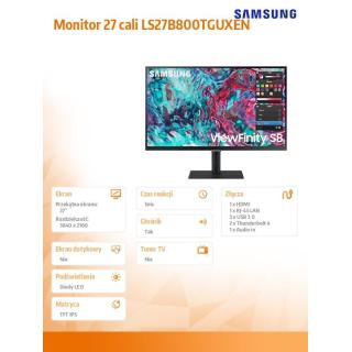 Monitor 27 cali ViewFinity S8 IPS 3840x2160 UHD 16:9 1xHDMI 2xTB 4.0 (90W/15W) 3xUSB 3.0 LAN 5ms DCh PinP/PbyP 60Hz HAS+PIV