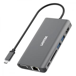 HUB 8-w-1 USB-C 3.1 HDMI VGA RJ45 SD PD 100W D1019B