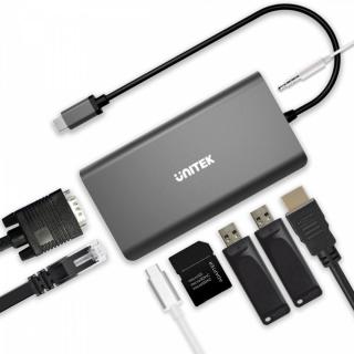 HUB 8-w-1 USB-C 3.1 HDMI VGA RJ45 SD PD 100W D1019B