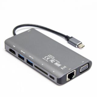 HUB 8-w-1 USB-C 3.1 HDMI VGA RJ45 SD PD 100W D1019B