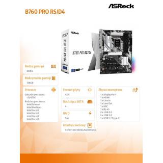 Płyta główna B760 Pro RS s1700 4DDR4 DP/HDM M.2 ATX