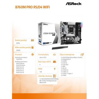 Płyta główna B760M Pro RS/D4 WIFI s1700 4DDR4 DP/HDMI mATX