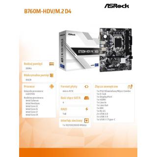 Płyta główna B760M-HDV/M.2 D4 s1700 2DDR4 DP/HDMI mATX