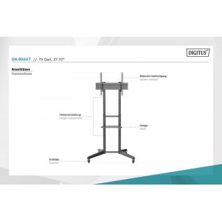 Stojak mobilny pojedynczy z półką 1xLCD max. 70" max. 50kg, VESA max. 600x400