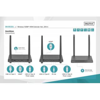 Przedłużacz/Extender KVM HDMI+USB bezprzewodowy 200m 1080p FHD 60Hz (zestaw)