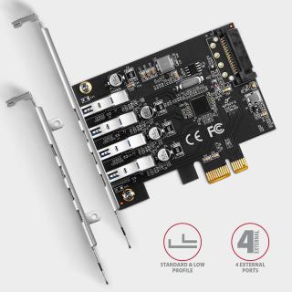 PCEU-43RS Kontroler PCIe 4x port USB 3.2 GEN 1, UASP, chipset Renesas, 15-pin SATA zasilacz