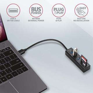 HMA-CR3A Wieloportowy hub 3x USB-A + SD/microSD, USB3.2 Gen 1 hub, metalowy, 20cm USB-A kabel