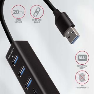 HMA-CR3A Wieloportowy hub 3x USB-A + SD/microSD, USB3.2 Gen 1 hub, metalowy, 20cm USB-A kabel