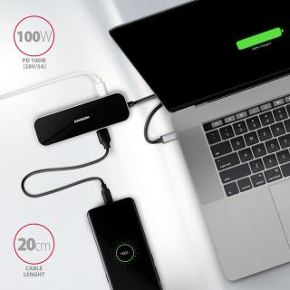 HMC-6H4A Wieloportowy hub 4x USB-A + HDMI, USB-C 3.2 Gen 1, PD 100W, 20cm USB-C kabel