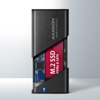 EEM2-SB2 Obudowa zewnętrzna aluminiowa bezśrubowa USB-C 3.2 Gen 2 - M.2 NVMe / SATA SSD 30-80mm ALU pudełko czarne + USB-A -