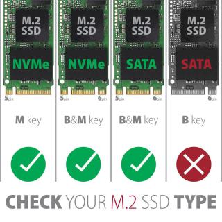 EEM2-SB2 Obudowa zewnętrzna aluminiowa bezśrubowa USB-C 3.2 Gen 2 - M.2 NVMe / SATA SSD 30-80mm ALU pudełko czarne + USB-A -