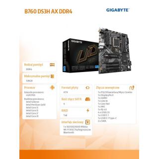 Płyta główna B760 DS3H AX DDR4 s1700 4DDR4 DP/HDMI ATX