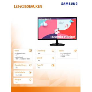 Monitor 24 cale LS24C360EAUXEN VA 1920x1080 FHD 16:9 1xD-sub 1xHDMI 4 ms (GTG) zakrzywiony 2 lata d2d