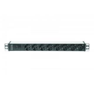 Listwa zasilająca PDU 19" Rack, 8x gniazdo schuko, 2.0m, 1x wtyk C14, 10A Aluminiowa