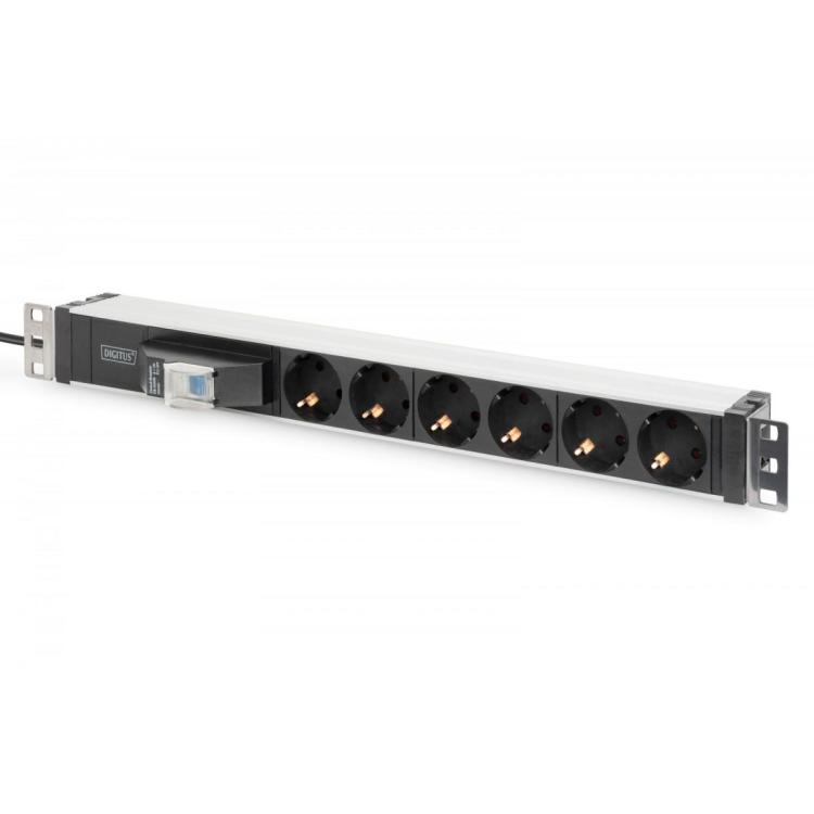 Listwa zasilająca PDU 19" Rack, 6x gniazdo schuko, 2.0m, 1x wtyk unischuko, 16A, wyłącznik nadprądowy, Profil aluminiowy