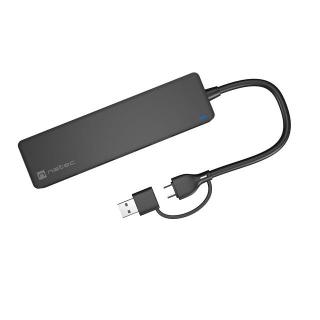 Hub USB-C 4 porty Mayfly czarny + adapter USB-A