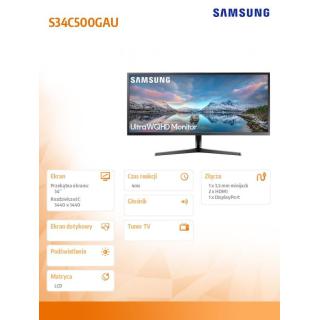 Monitor 34 cale LS34C500GAUXEN VA 3440x1440 Ultra WQHD 21:9 format kinowy 2xHDMI/1xDP 5ms (GTG) płaski 2 lata d2d