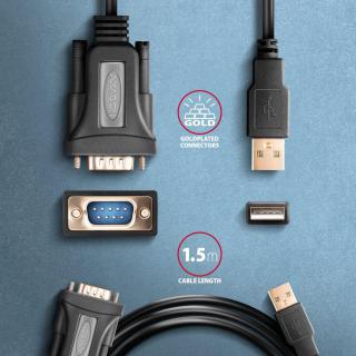 ADS-1PQN Adapter USB 2.0 RS-232 Port szeregowy, 1,5m kabel, chip FTDI