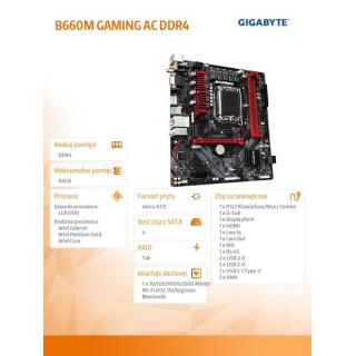 Płyta główna B660M GAMING AC DDR4 s1700 DDR4 DP/HDMI mATX