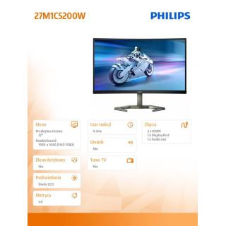 Monitor Philips Evnia 27M1C5200W Curved VA 27 cali 240Hz HDMIx2 DP HAS